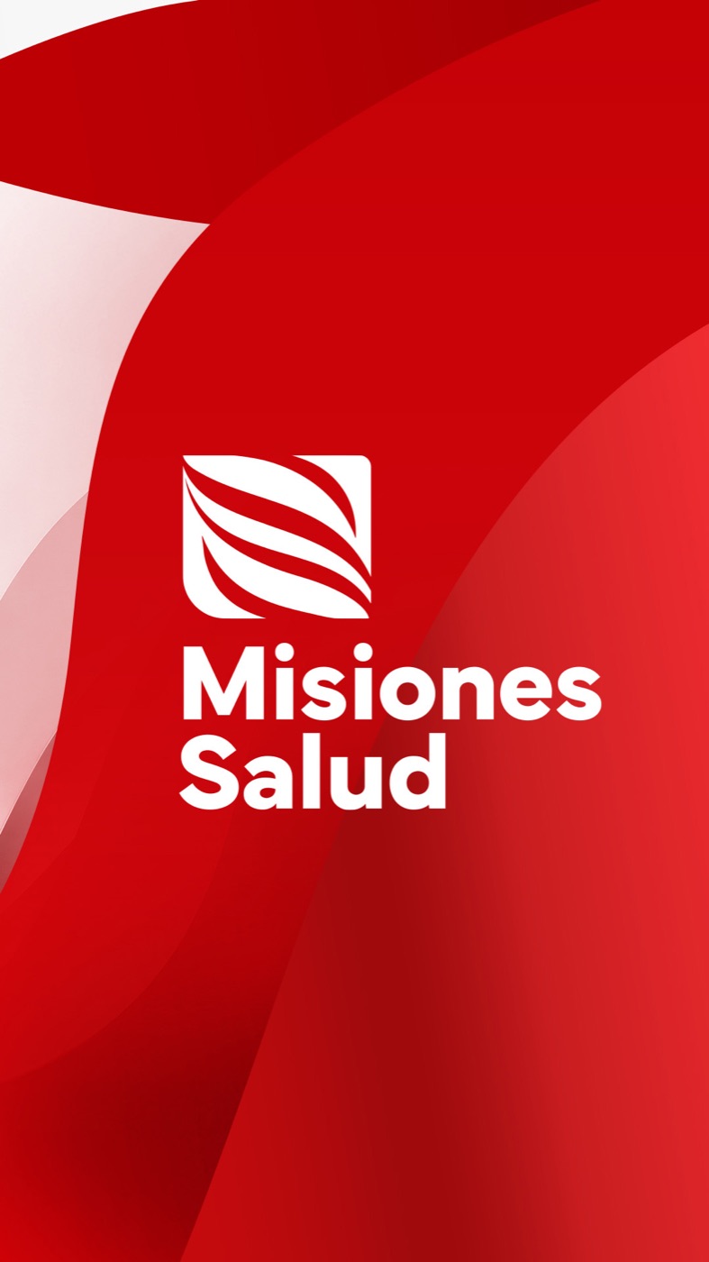 Identidad visual de Misiones Salud: ícono de ondas blancas sobre rojo y el nombre de la app.